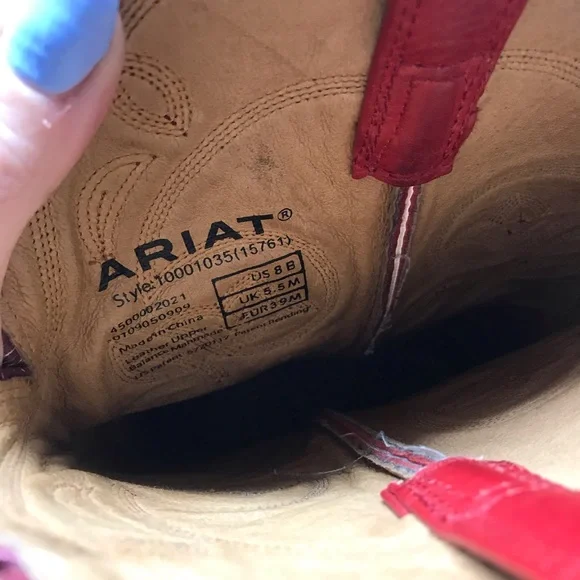 Ariat Red Leather Western Cowgirl Boots Size 8B - Picture 12 of 12